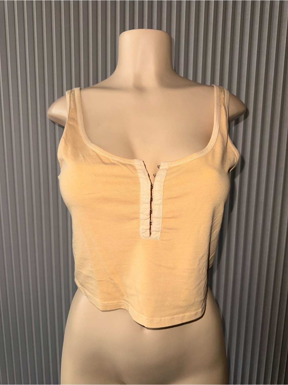 Aeropostale Cream Ribbed Henley Crop Tank